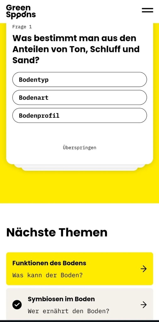 Ein Ausschnitt aus der wirklich interaktiven Website von "Green Spoons